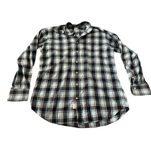 Peter Millar Shirt Mens Size Medium Button Up Blue Collared Plaid Long Sleeve